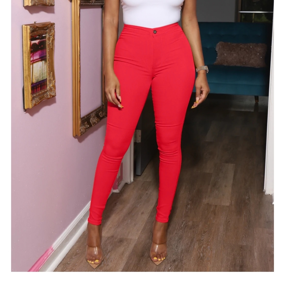 SuperGa High Waist Stretchy Jeans - Red
